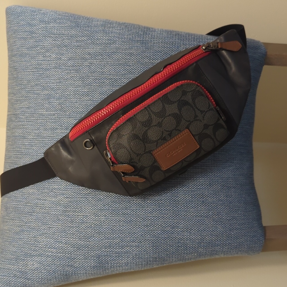 Coach Track Belt Bag in Leather and Signature Canvas